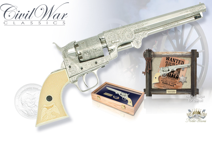 NobleWares Image of Non-Firing Civil War Replica 1503B of M1851 Engraved Colt Navy Revolver Nickel Finish with Simulated Ivory Grips by Collector's Armoury
