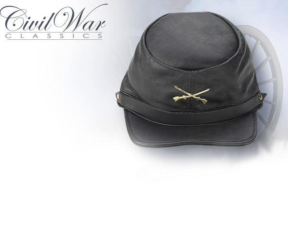 NobleWares Image of Black Leather Civil War Kepi CL140 with insignia
