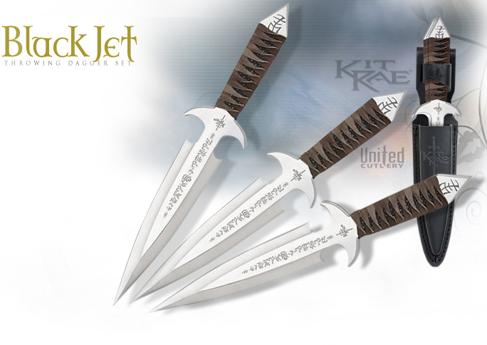 NobleWares Image of Kit Rae BlackJet Throwing Dagger Triple Set with Sheath KR0035 by United Cutlery