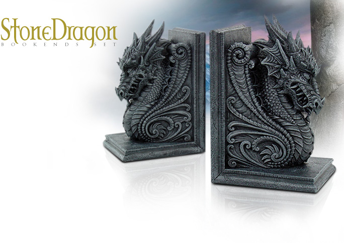 NobleWares Image of Cold Cast Stone Resin Stone Dragon Bookend Set 8266 by Pacific Trading Co.