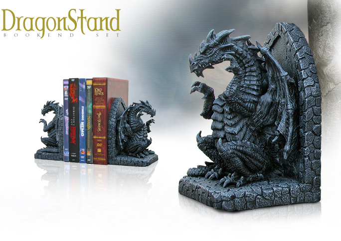 NobleWares Image of Cold Cast Stone Resin Dragon Stand Book End Set 7588 by Pacific Trading