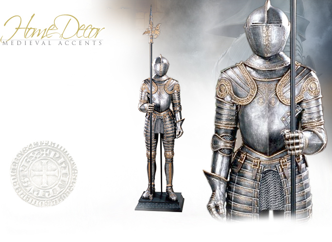 NobleWares Image of Medieval Life Sized Cast Resin Knight with Halberd Right 9259 and Left 9258 by Pacific Trading