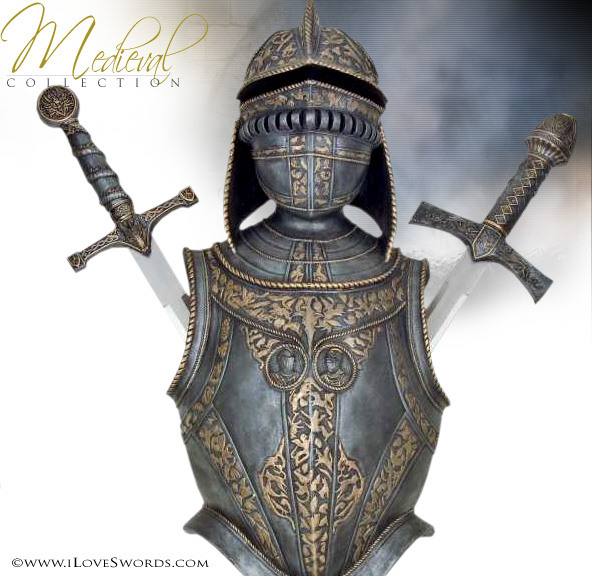 Medieval Sword Display - Armour with Twin Swords Large Image