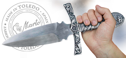 Decorative Silver Lionheart Dagger 731 by Marto of Toledo Spain in Hand