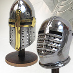 Medieval Knight Miniature Sugarloaf Helmet IR80641F and Maximilion Helmet IR80641D