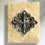 Stone Resin Tile HH004 With Calatrava Cross by Marto of Spain, and optional Wood Frame HH100