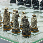 Cast Resin Vampire VS Werewolf Chess Set with Glass Chess Board 9381 by Pacific Giftware