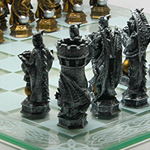 Cast Resin King Arthur Fantasy Chess Set with Glass Chess Board 9382 by Pacifi Giftware