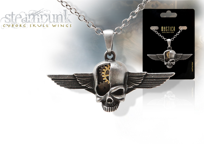NobleWares Image of Mystica Steampunk Cyborg Skull Wings Necklace J334 by Pacific Trading