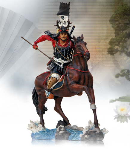 YTC6944  Samurai Warrior Kensei on Horse Cold Cast Sculpture by YTC Summit International Inc.
