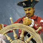 7456 Pirate Captain at Wheel cold cast resin figurine