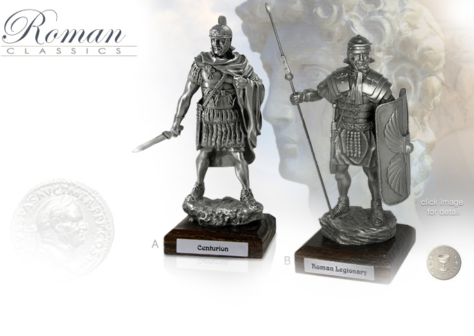 Image of Roman Centurion MEMA040 and Roman Legionary MEMA039 Pewter Statues by Les Etains Du Graal
