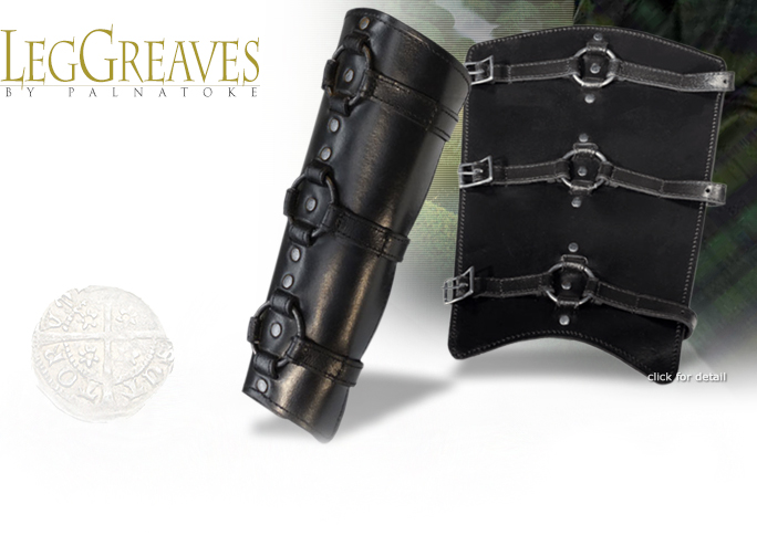 Black and Steel Leather Greaves LP0354, LP0355, LP0356 by Palnatoke
