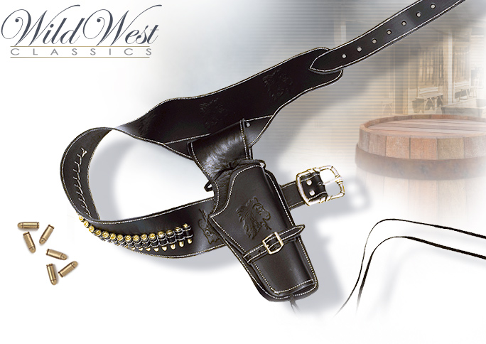 NobleWares image of Old West Single Rig Fast Draw Black Leather Holster with replica bullets 22-707 by Denix