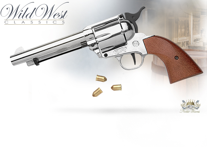 NobleWares Image for Old West M1873 Nickle Finish 9mm Blank Firing replica revolver 38-161N