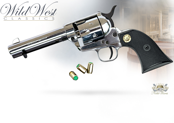 NobleWares Image of Old West M1873 Fast Draw Nickel Finish 9mm Blank Firing replica revolver 38-200N