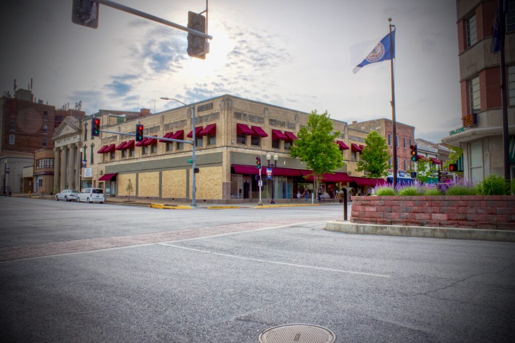 Exterior NobleWares building. On the corner of Main St & Broadway